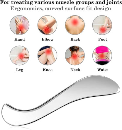 3 in 1 Guasha Massage Tool, Grade Stainless Steel Scraping Tool for Soft Tissue Upgrade Physical Therapy Stuff,Used for Back, Legs, Arms,Neck,Shoulder, Gua sha Tool… (Square+S-Shape+D-Shape)