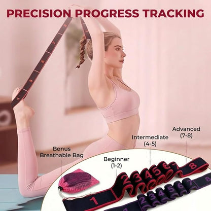 2 Pcs Fitness Resistance Band for Stretching and Yoga, Numbered Resistance Band with Loops & Breathable Mesh Bag, 8 Segment Elastic Strap for Pilates, Dance & Physical Therapy