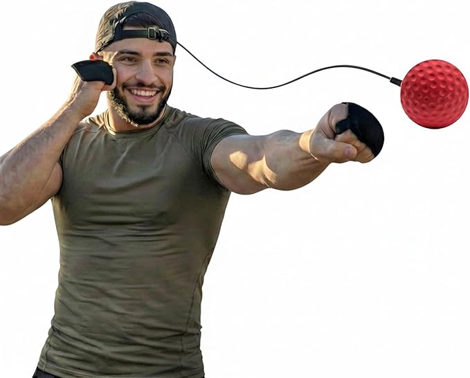 Reflex Ball Hat Kit for Boxing – 2 Speed Levels, Click-to-Adjust Metal Lock & Knuckle Guards | Cotton Hat Punch Ball Set for Reaction Time, Speed & Coordination Training | PunchLab App Compatible