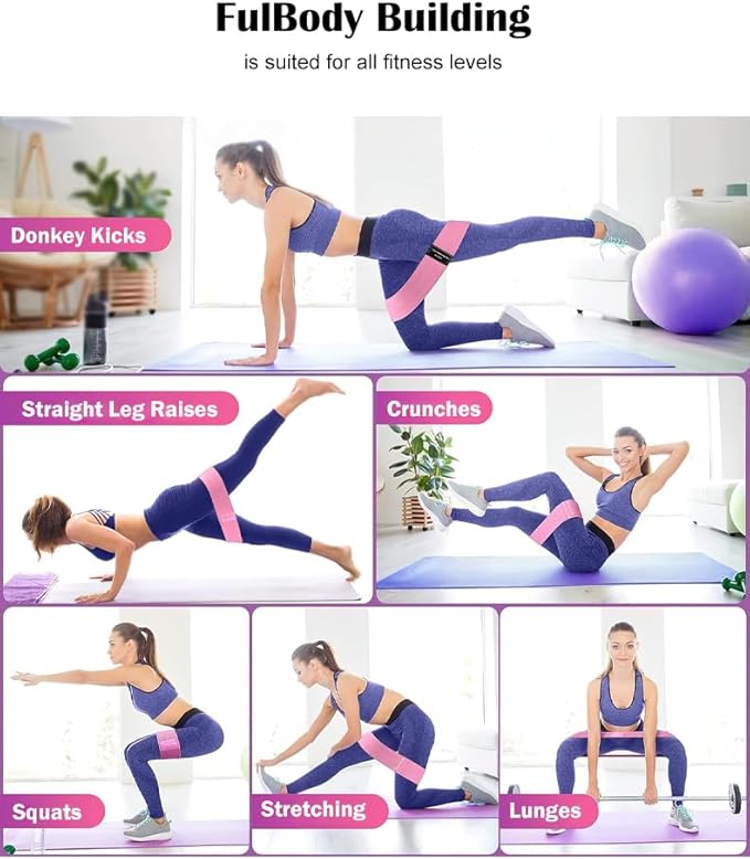 Premium Fabric Resistance Bands Set for Women (3-Pack or 6-Pack) – Non-Slip Workout Bands for Glutes, Legs & Hips – Elastic Booty Bands with Carry Bag, Ideal for Home Fitness, Yoga & Pilates