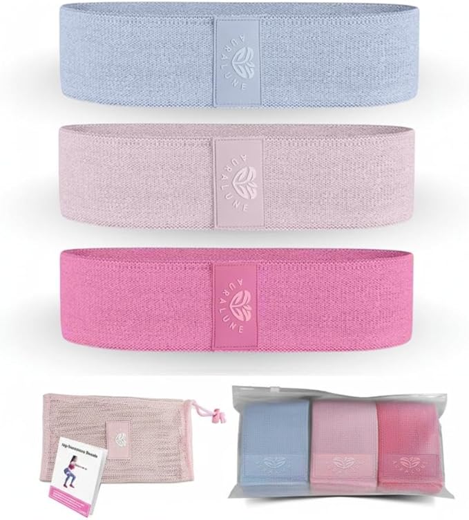 Fabric Resistance Bands Set, 3 Colors with Carry Bag, Non-Slip Workout Bands for Legs and Glutes- Different streght Levels.