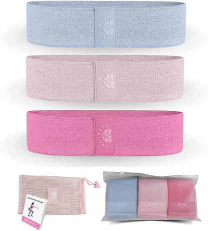 Fabric Resistance Bands Set, 3 Colors with Carry Bag, Non-Slip Workout Bands for Legs and Glutes- Different streght Levels.
