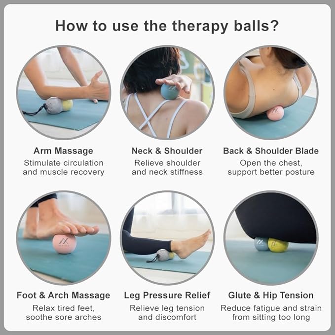 Therapy Massage Balls (2-Pack), High-Density Fascia Balls for Targeted Muscle Relaxation & Daily Recovery - 50D & 65D Hardness Options (Serene Gray + Soothing Pink (65D+50D))