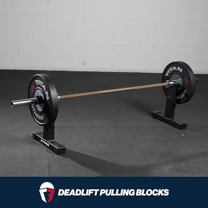 Titan Fitness Adjustable Deadlift Pulling Blocks, Olympic Barbell Jack, 1,300 LB Capacity, 4 Height Settings for Home Gym Weightlifting