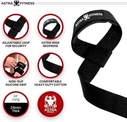Lifting Straps for Weightlifting, Bodybuilding, Powerlifting, Strength Training, & Deadlifts - Padded Neoprene with 18 inch Cotton (Lifting Strap,Black)