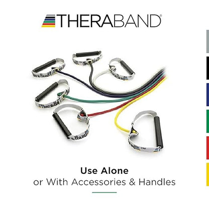 TheraBand Resistance Tubes with Hard Handles, Professional Latex Elastic Tubing for Exercise, Physical Therapy, Pilates, At-Home Workouts, & Rehab, 48 in., Blue, Extra Heavy, Intermediate Level 2