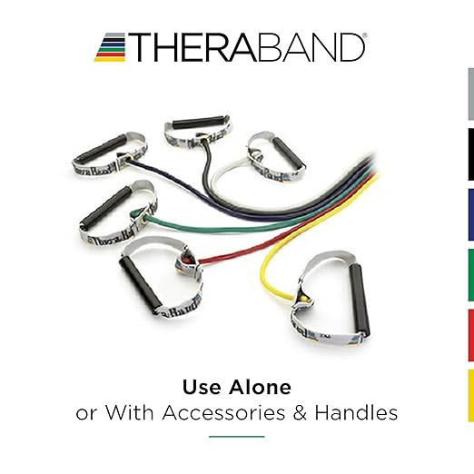 THERABAND Resistance Tubing with Soft Handles, Red, Medium Level, 48" Latex Stretch Resistance Bands for Exercise, Professional Workout Bands for Upper & Lower Body, Color-Coded Levels