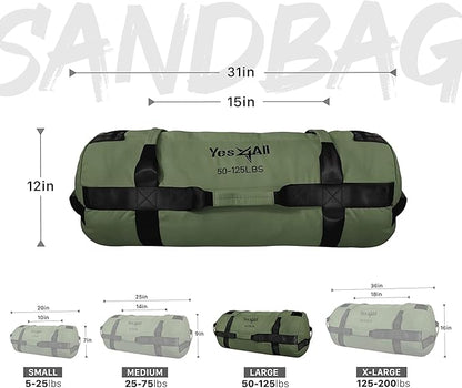 Yes4All Sandbags for Working Out, Adjustable Sand Bags for Weight Training with Handles, Combo Army Green (M + L)