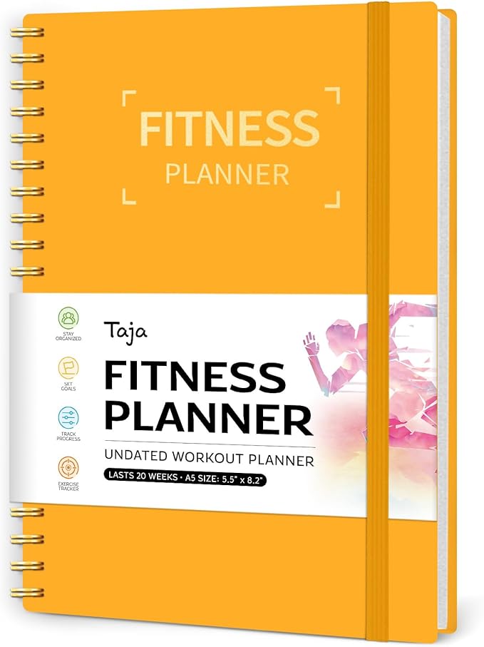 Fitness Workout Journal for Women & Men, A5(5.5" x 8.6") Workout Log Book Planner for Tracking, Progress, and Achieving Your Wellness Goals-Yellow