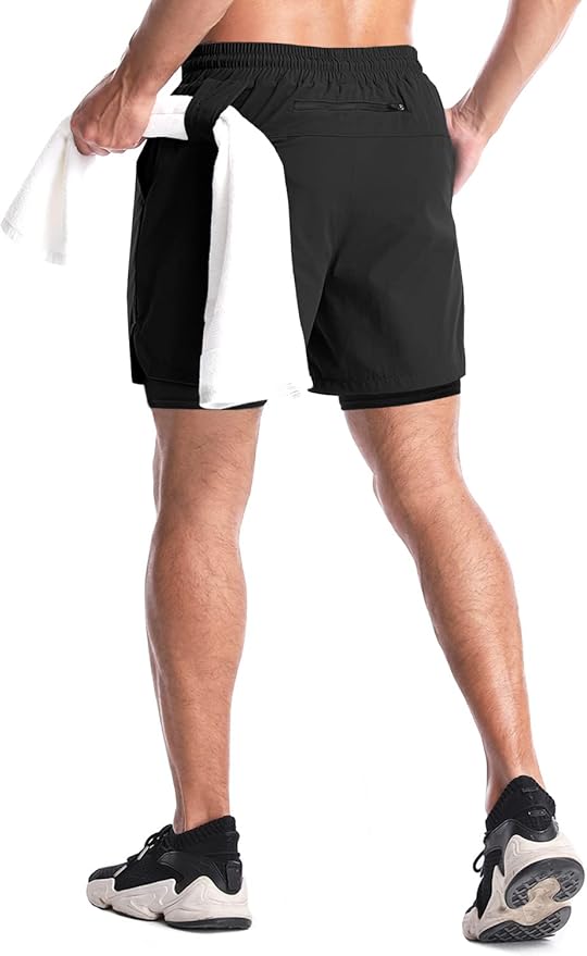 Aolesy Men's 2 in 1 Running Shorts 5" Workout Gym Athletic Shorts for Men Quick Dry Lightweight Training Shorts with Pockets