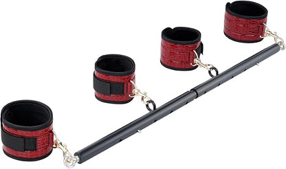 Heavy Duty Stainless Steel Expandable Spreader Bar with 4pcs PU Black--Pink Skull Pattern Detachable Adjustable Straps,Workout Bar for Home Indoor Gym Training Kit