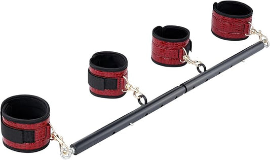 Heavy Duty Stainless Steel Expandable Spreader Bar with 4pcs PU Black--Pink Skull Pattern Detachable Adjustable Straps,Workout Bar for Home Indoor Gym Training Kit
