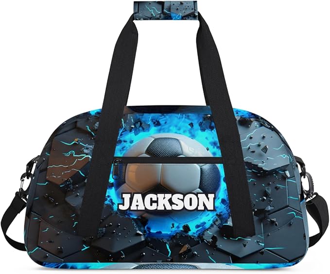 Personalized Boys Soccer Gym Duffel Bags for Kids with Custom Name Sport Training Travel Bags for Overnight Weekender