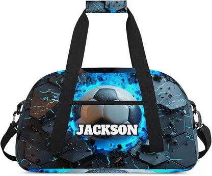 Personalized Boys Soccer Gym Duffel Bags for Kids with Custom Name Sport Training Travel Bags for Overnight Weekender