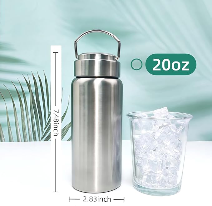 CDJ 20oz Uninsulated Single Wall Stainless Steel Water Bottle, Reusable Metal Water Bottle for Sports, Leakproof and Durable, Perfect for Hiking, Gym, Picnics, and Outdoor Activities