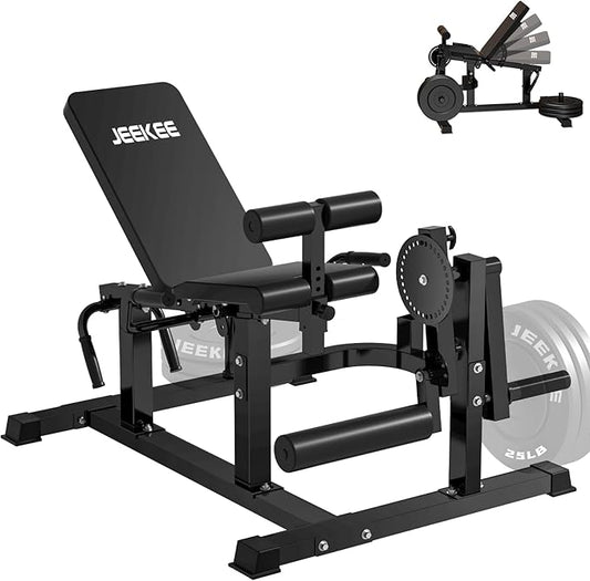 JEEKEE 6-in-1 Leg Extension and Curl Machine, Adjustable Leg Workout Machine for Lower Body Training, 700LB Capacity Plate Loaded Leg Developer for Quads, Hamstrings & Glutes, Home Gym Equipment