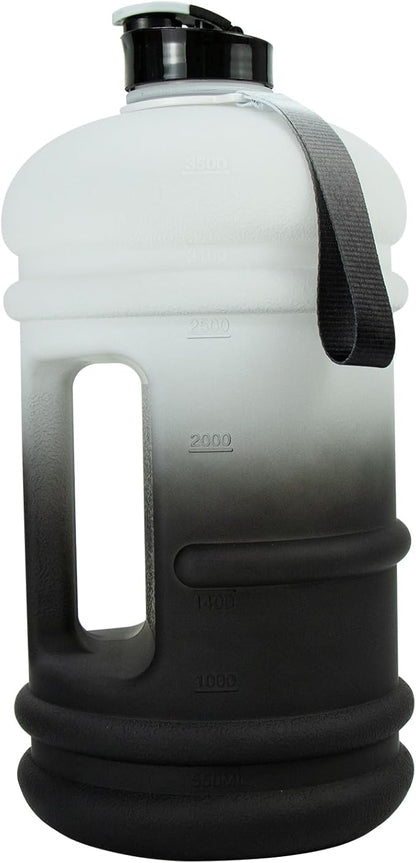 TOOFEEL Gallon Water Bottle - 128 oz with Flip Lid & Handle - BPA Free with Measurements - Black & White Gradient