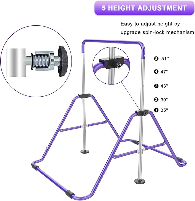 Gymnastic Bars for Kids with Adjustable Height, Folding Gymnastic Training Kip Bar, Expandable Horizontal Bar for Home