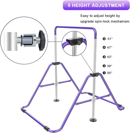 Gymnastic Bars for Kids with Adjustable Height, Folding Gymnastic Training Kip Bar, Expandable Horizontal Bar for Home