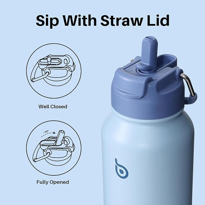 BOTTLE BOTTLE 32oz Insulated Water Bottle Stainless Steel Sport Water Bottle with Straw Dual-use Lid Design for Gym with Pill Box