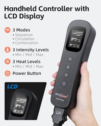 SHINE WELL Leg Massager with Heat and Compression for Circulation and Pain Relief, Full Foot & Leg Air Compression Machine for Athletes, Sequential Compression Boots Device for Post Workout Recovery