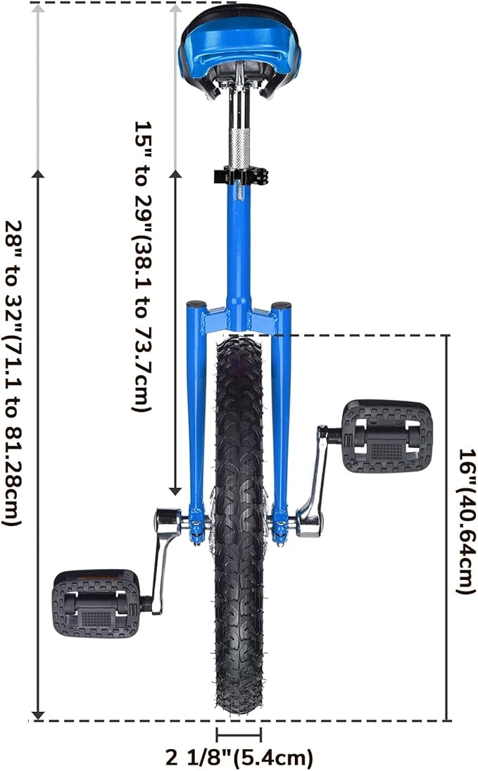 AW 16/18/20/24 Inch Wheel Outdoor Unicycle Adjustable Seat Exercise Bicycle Fit Adults Kids Outdoor Sports Fitness Exercise, for Choice