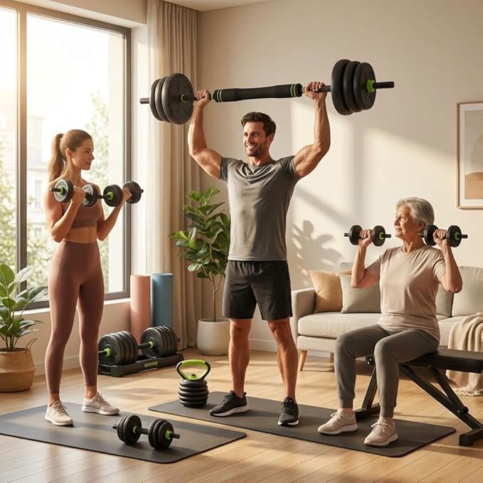 Adjustable Weight Set 44/88Lbs, 4-in-1 Dumbbell Set and Barbell Weight Set for Home Gym, Converts to Kettlebell & Push-Up Stand, Free Weights Dumbbells Set for Men & Women Full Body Workout