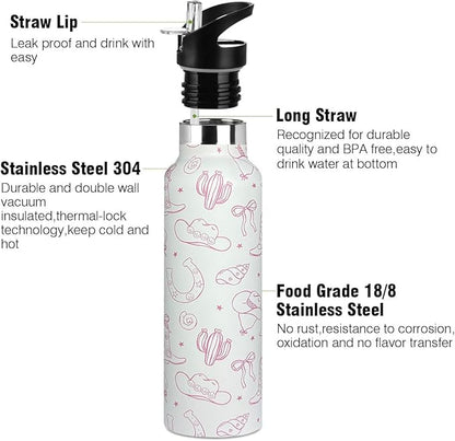 Farm Barn For Girl Water Bottle with Straw, Vacuum Insulated Stainless Steel Thermal Drinking Travel Mug Cups For Gym Fitness Camping-20oz/600ml