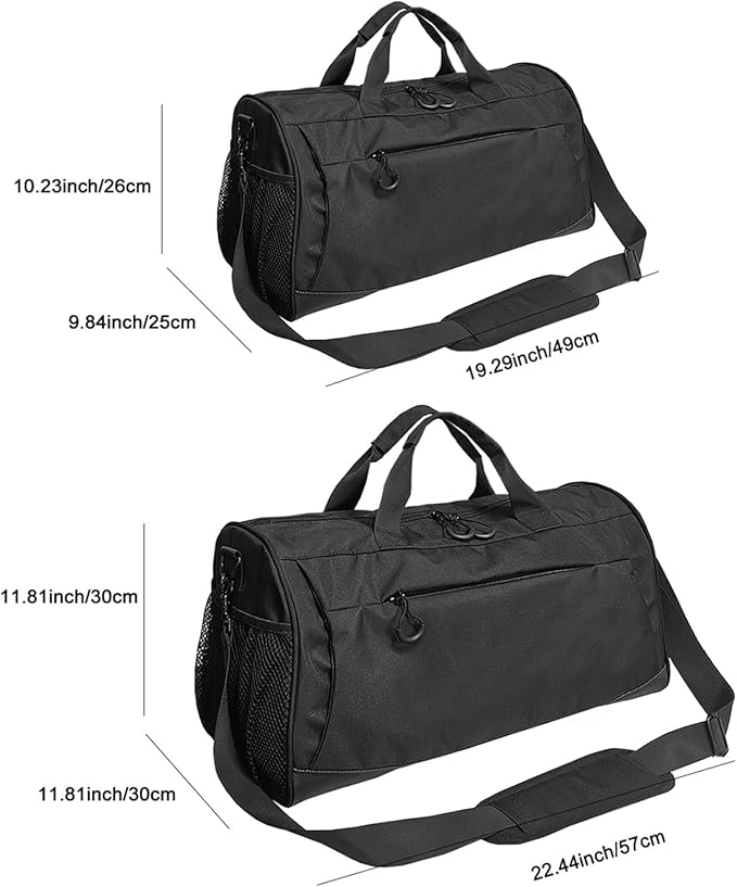 Gym Bag for Men & Women with Shoulder Strap, Shoe and Wet Compartment, Lightweight Duffle Bag, Durable Athletic Bag, Perfect for Travel, Fitness, Workout, Swimming, Yoga (Medium (22"))