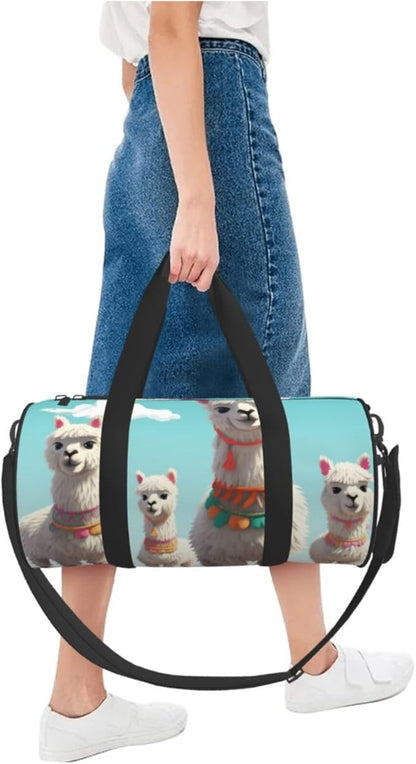 Sports Gym Bag for Women Men Travel Duffel Bag Tote Weekender Bag Carry on Overnight Bag for Travel Swimming Fitness Workout Sports Cute Llama Duffle Bag