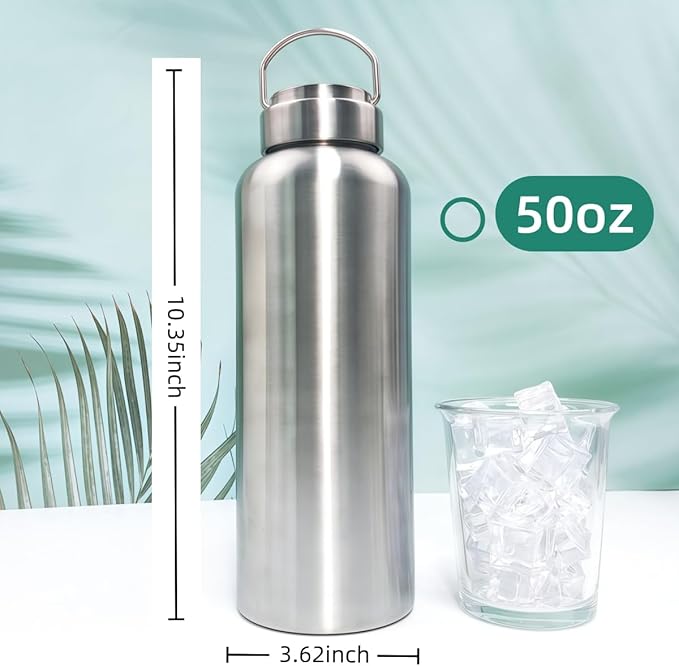 CDJ 52oz Uninsulated Single Wall Stainless Steel Water Bottle, Reusable Metal Water Bottle for Sports, Leakproof and Durable, Perfect for Hiking, Gym, Picnics, and Outdoor Activities