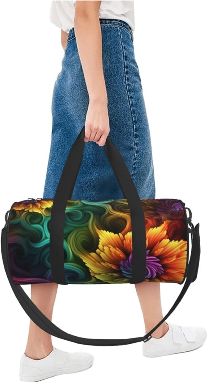 Sports Gym Bag for Women Men Travel Duffel Bag Tote Weekender Bag Carry on Overnight Bag for Travel Swimming Fitness Workout Sports Colored flower Duffle Bag