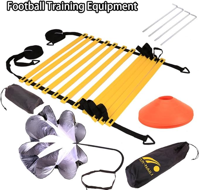 TopHomer Agility Ladder Speed Training Equipment Set Football Training Equipment Set Includes Agility Ladder Resistance Parachute Agility Disc Cones Steel Pegs