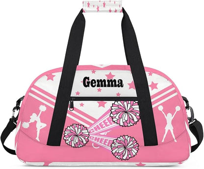 Personalized Sports Cheer Duffel Bag, Custom Sport Gym Bag Large Compartment Cheerleaders Dance Bag Weekender Bags Travel Training Bag for men, Pink CHEER with Stars