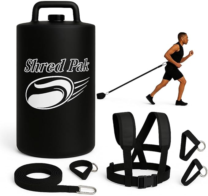 Upgraded ShredPak - Resistance Training System - Weight Sled Harness Weight Bag, Handles - Football Training, Any Surface, Strength Workout for Athletes - Burn 3X The Calories - Gym, Home and, Outdoor