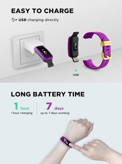 BIGGERFIVE Vigor Kids Fitness Tracker for Girls & Boys Ages 5-15, Kids Watch with IP68 Waterproof, Pedometer, Activity Tracker with Heart Rate & Sleep Monitor, Calorie & Step Counter Watch