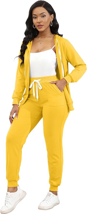 CLOCOR Track Suits for Women Set - Casual 2 Piece Outfits Sweatsuit Pocket Hoodies Long Sleeve with Patchwork Pants Set