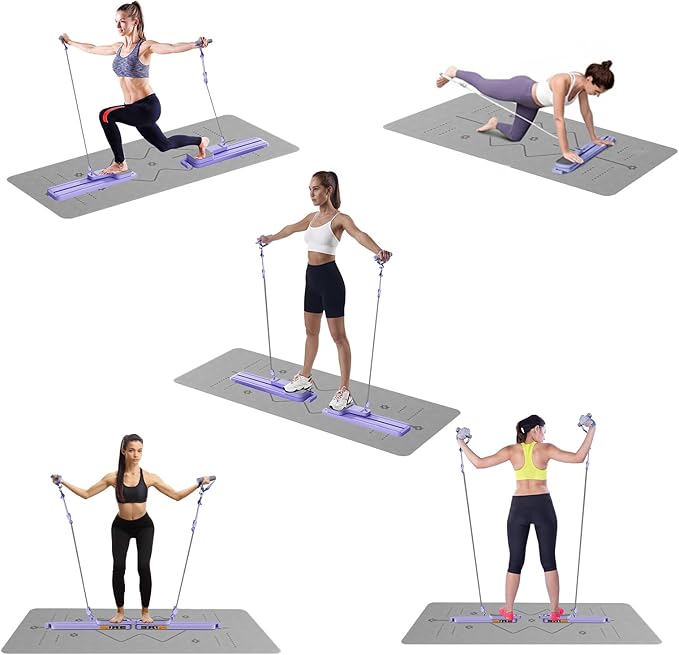 Pilates Reformer Board(No Hand Grips) - Pilates Equipment Pilates Reformer Pilates Kit for Home Workouts with Resistance Bands, Core/Glute/Leg Toner, Dual-Use Design + LED Timer & Calorie Counter