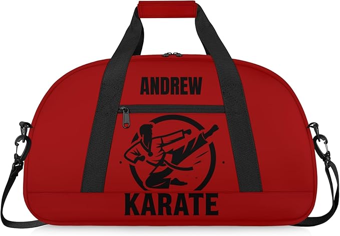 Custom Name Taekwondo Karate Duffle Bag for kids Boy Girls - Personalized Martial Arts Gear Bag, Water-Resistant Sparring Equipment Bag, Karate Red