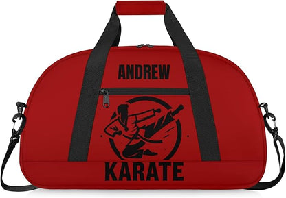 Custom Name Taekwondo Karate Duffle Bag for kids Boy Girls - Personalized Martial Arts Gear Bag, Water-Resistant Sparring Equipment Bag, Karate Red
