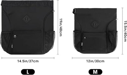 WANDF Drawstring Backpack Sports Gym Bag with Shoes Compartment, Water-Resistant String Backpack Cinch for Women Men (Small,Black)