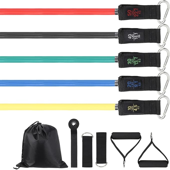 Resistance Bands Set, Exercise Bands for Working Out with Door Anchor/Handle/Ankle Strap/Pouch