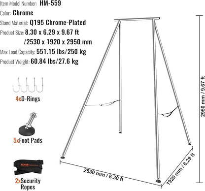 VEVOR Yoga Stand Frame, Max 441-551 lbs Load Swing Stand, Triangular Structure Aerial Rig, Aerial Silk Stands with Yoga Hammock, Standard & Height-Adjustable Version
