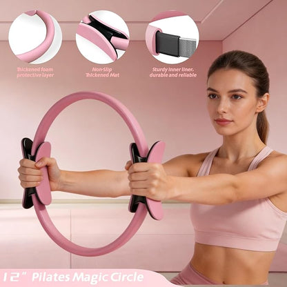 Pilates Equipment Kit for Home Workout,Pilates Ring and Ball Set,Pilates Essentials Accessories Kit for Women with Core Sliders,Adjustable Ankle Wrist Weight,Exercise Resistant Bands