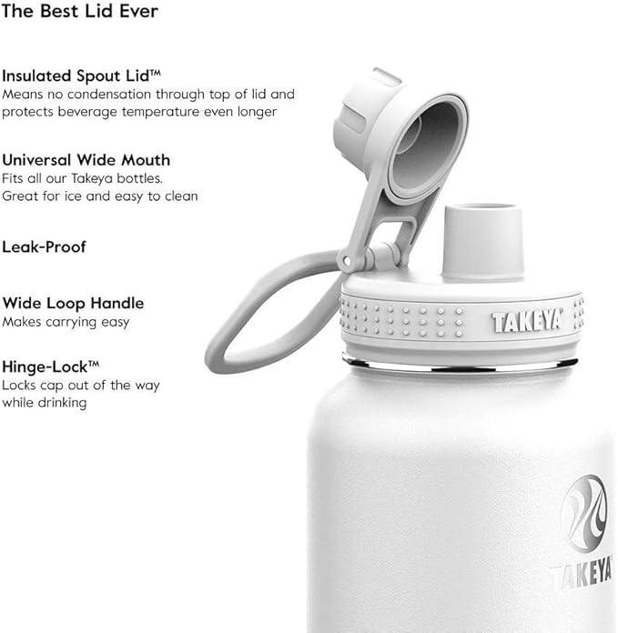 Takeya Actives Stainless Steel Water Bottle, Insulated Spout Lid, Keeps Drinks Cold 24 Hrs, Leakproof, Durable, Dishwasher Safe, Ideal for Gym, Travel, Fits Most Cup Holders, 24 oz/Lilac