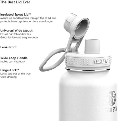 Takeya Actives Stainless Steel Water Bottle, Insulated Spout Lid, Keeps Drinks Cold 24 Hrs, Leakproof, Durable, Dishwasher Safe, Ideal for Gym, Travel, Fits Most Cup Holders, 24 oz/Lilac