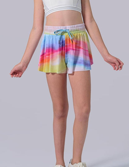 3 Pack Girls Flowy Shorts with Spandex Liner 2-in-1 Youth Butterfly Skirts for Fitness, Running, Sports