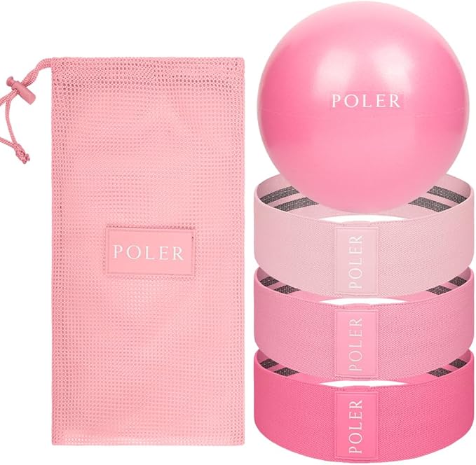 Poler Fit Kit: Fabric Resistance Bands Kit with 3 Levels (Light, Medium, Heavy) + 9″ Pilates Ball for Home Workouts – Exercise Bands Set for Strength Training, Pilates, Yoga, Glutes, Legs & Full Body