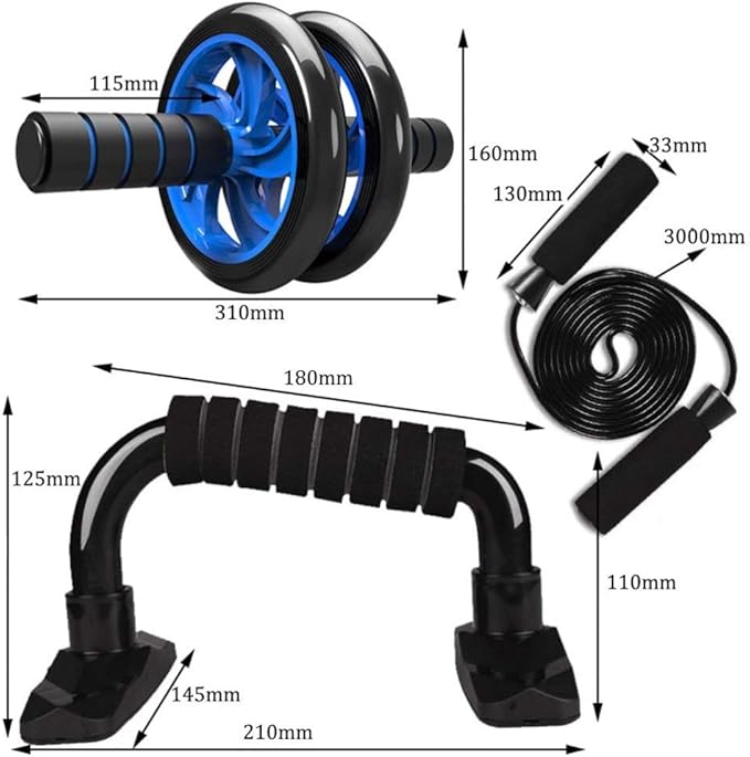 6pcs Home Gym Equipment Kit Ab Roller Wheel Push Up Bars Jump Rope Pull Band Knee Pad with Storage Bag for Househeld Indoor Fitness Exercise Workout