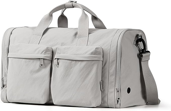 Aji Foldable Travel Duffel Bag for Women with Shoes Compartment, 3 in 1 Carry on Gym Bag with Removable Dry Wet Bag, Lightweight&Water Resistant Duffel Bag for Travel,Sports&Workout, Elegant Gray